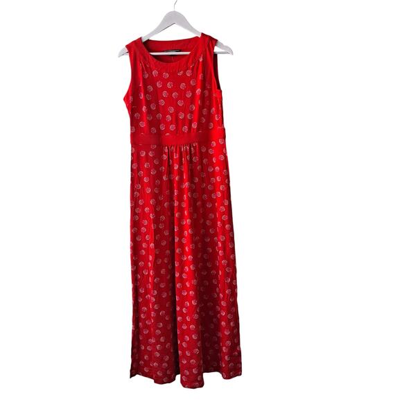 NWT Lands' End Dress Floral Cherry Print Sleeveless A-Line Maxi Red Womens Small